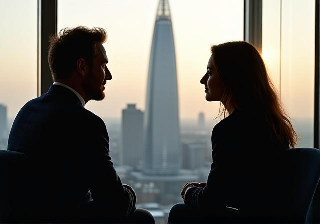 Executive in a high-level coaching session overlooking London