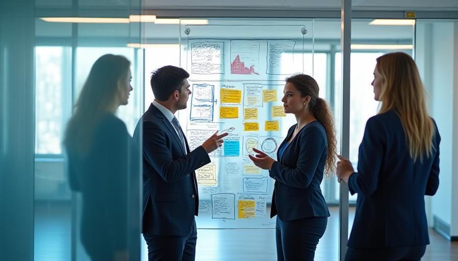 Diverse team in a professional environment collaborating on brand values